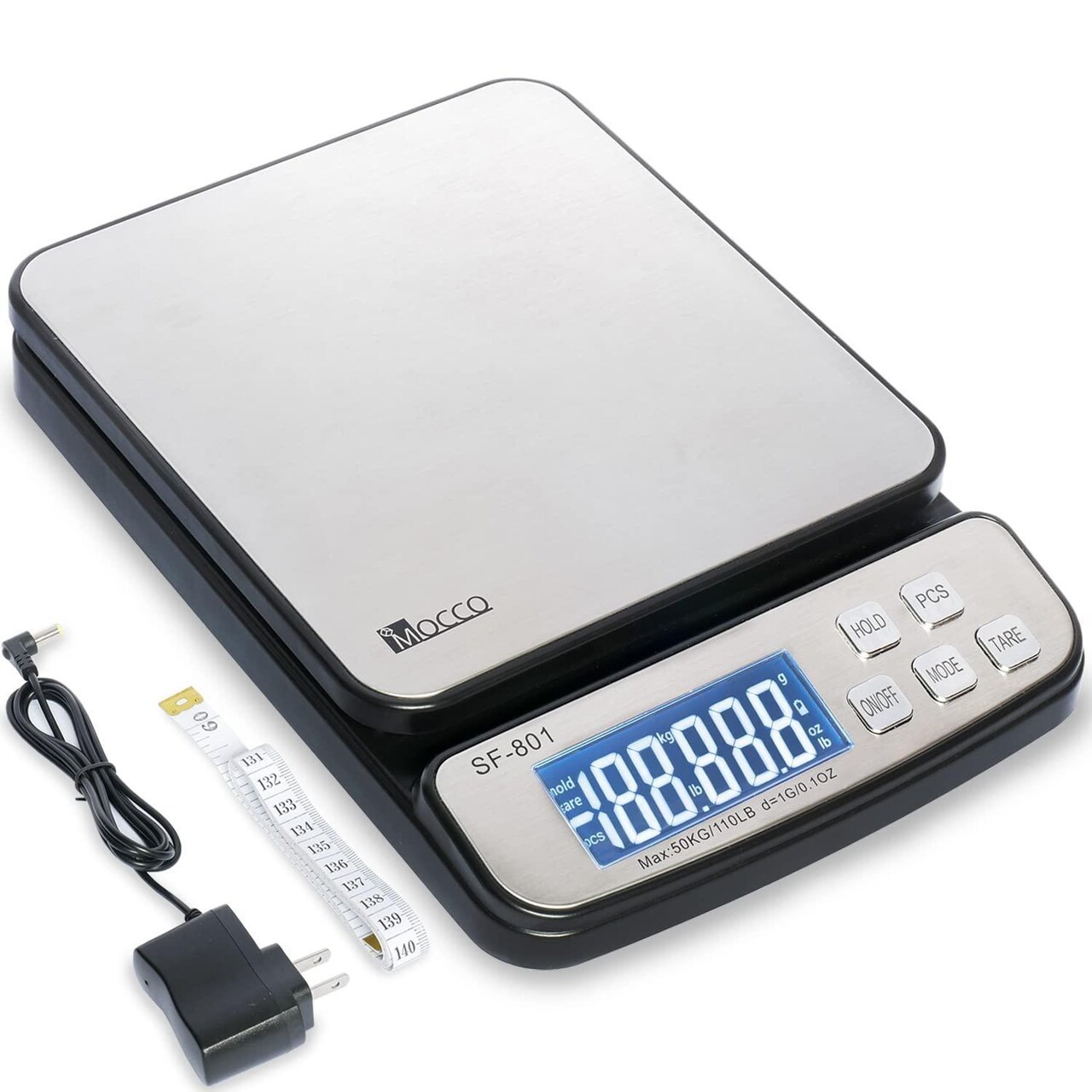 110 LB 50KG Digital Postal Scale, MOCCO Heavy Duty Stainless Steel Multifunctional Shipping Scale 0.1oz   1g Accuracy with Tare Hold and Counting Function for UPS USPS Floor Bench Office Weight